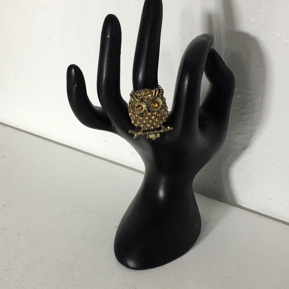 Vintage Rhinestone Owl 🦉Gold Tone Ring - Picture 5 of 8
